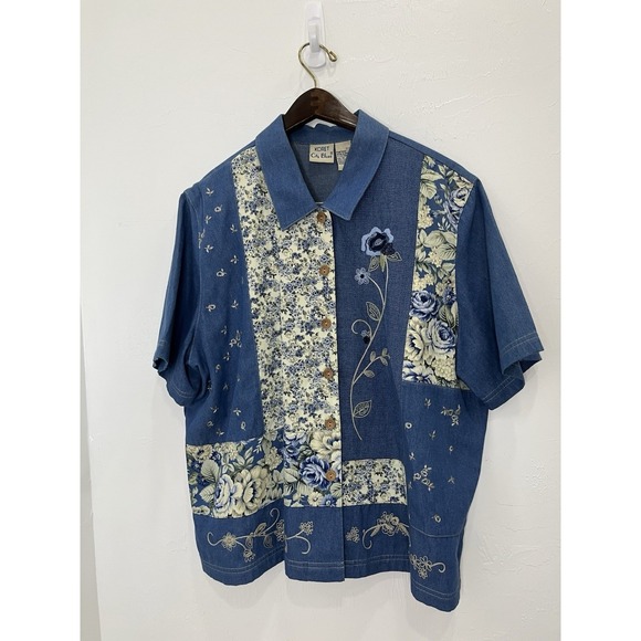 Koret City BluesWomen's XL Denim Patchwork Embroidered Button Front Shirt - Picture 2 of 14